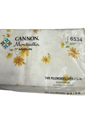 New‎ Deadstock Cannon Monticello Muslin Daisy Blossom Pillowcases Two Standard